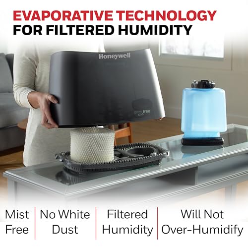 Cool Moisture Humidifier for Bedroom - 1.1 Gallon Quiet Room Humidifier with UV Technology and Easy-Fill Tank, Black