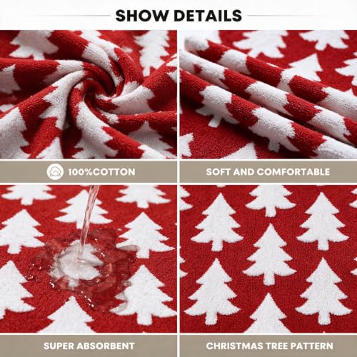 Artoid Mode 3 Pcs Red Xmas Trees Christmas Jacquard Hand Towels for