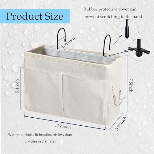 Bedside Caddy Organizer for Bunk Beds & Dorm Rails - Sturdy Canvas Storage