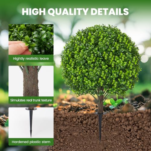 4 Pack 23-Inch Artificial Boxwood Ball Topiary Trees, UV Resistant Faux Plants