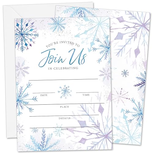 Winter Snowflake Invitation Cards Set with Envelopes & Stickers - 20 Pack, 5x7 Inch for Christmas Weddings & Parties