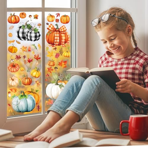 Fall Window Clings - 110pc Autumn Pumpkin & Maple Leaf Decal Set