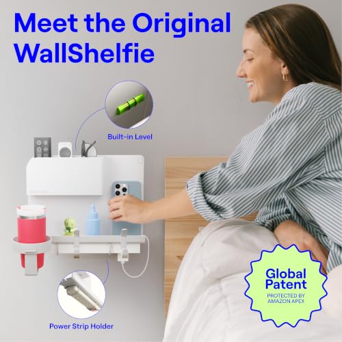 Floating Bedside Wall Organizer & Shelf with Built-In Level - White