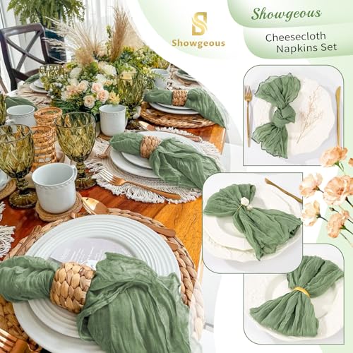 100 Pack Sage Green Cheesecloth Napkins 20"x20" Washable Gauze Table Napkins