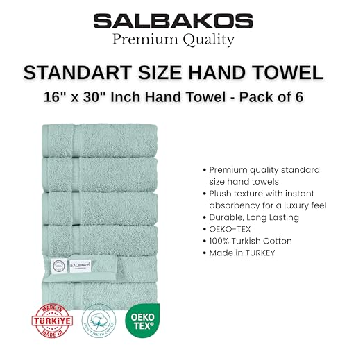 6-Piece 100% Turkish Cotton Hand Towels, 16x30 Inch Seafoam Green Set