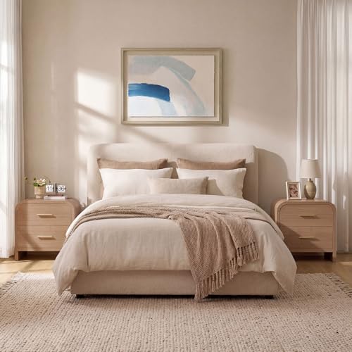 2-Drawer Curved Nightstand Set - Modern Wooden Bedside Table, 24-Inch