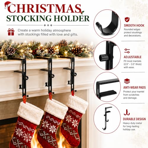 4-Pack Adjustable Christmas Stocking Holders for Fireplace Mantel