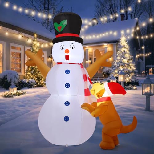 6 ft Christmas Inflatable Snowman & Dog with LED Lights — Outdoor Yard Decor