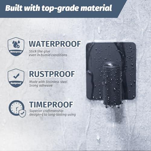 Heavy Duty Adhesive Hooks for Shower - Waterproof Stainless Steel, 2 Pack