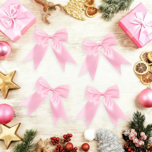 Pink Satin Ribbon Bows Set - Christmas Tree, Wreath & Gift Wrap Decorations
