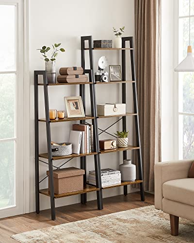4-Tier Ladder Shelf, Rustic Industrial Bookcase Storage Rack for Home & Office