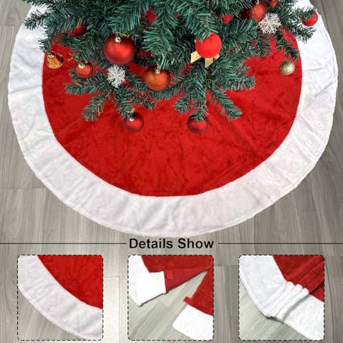 Red and White Christmas Tree Skirt 48 Inch Faux Fur Xmas Decoration - APAEAT