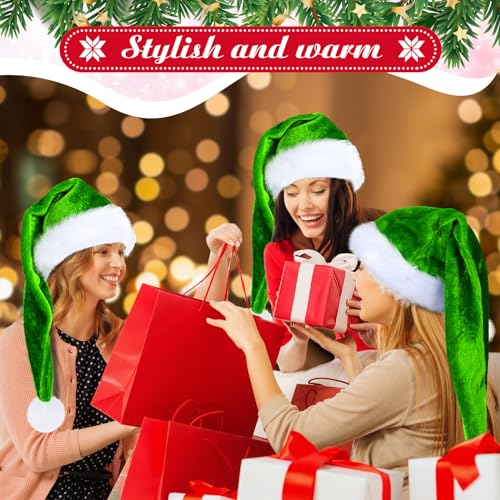 Green Santa Hat for Adults Unisex Velvet Plush Xmas Costume Accessory