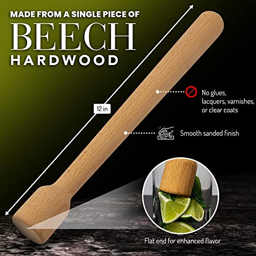 12-Inch Hardwood Cocktail Muddler for Mojitos & More - Bar Tool