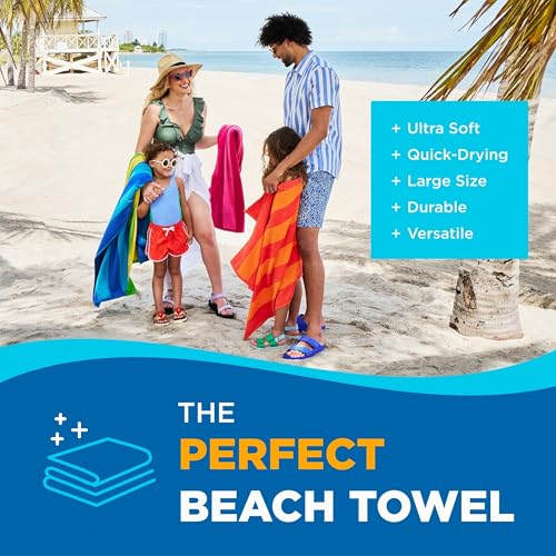 Ben Kaufman Striped Beach Towels | 29" x 58" Oversized Cotton Velour (4 Pack)