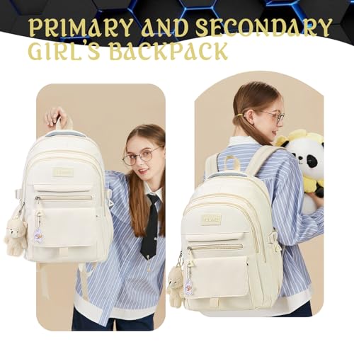 Cute Aesthetic School Backpack for Girls - Teen Bookbag with Accessories