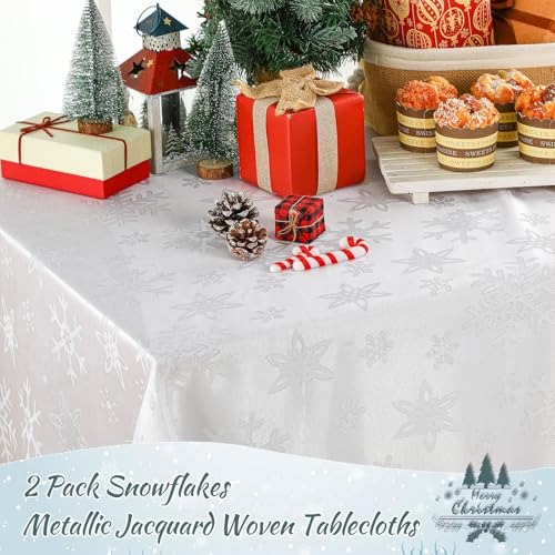 Tegeme 2 Pack Christmas Snowflakes Tablecloth 52 x 70 Inches White Holiday Decor