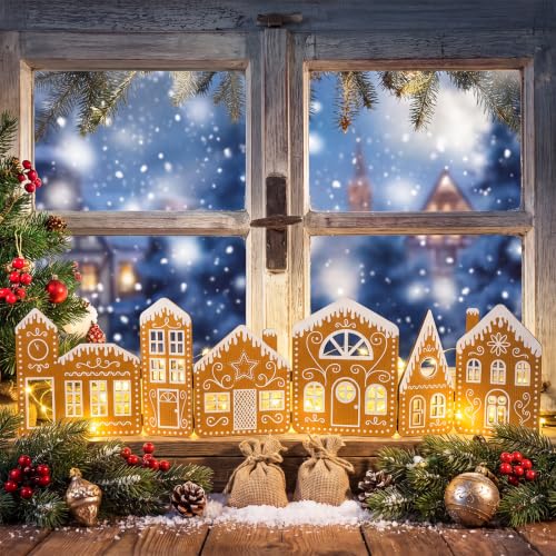 DIY Wooden Christmas Gingerbread House Kit with LED Lights, 2-Pack