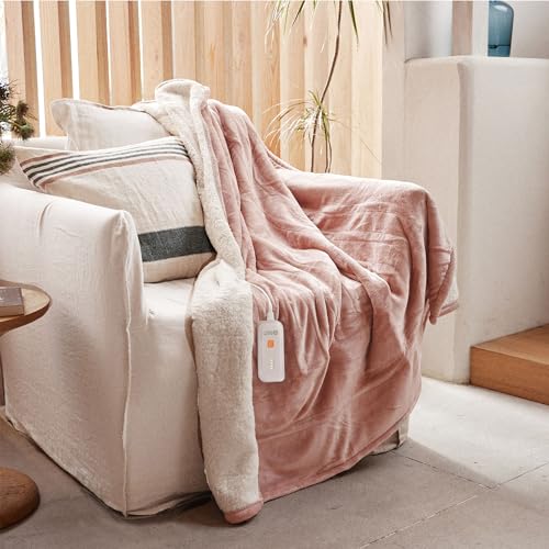 Soft Plush Heated Throw Blanket - 50"x60" Rose Dust, Adjustable Heat