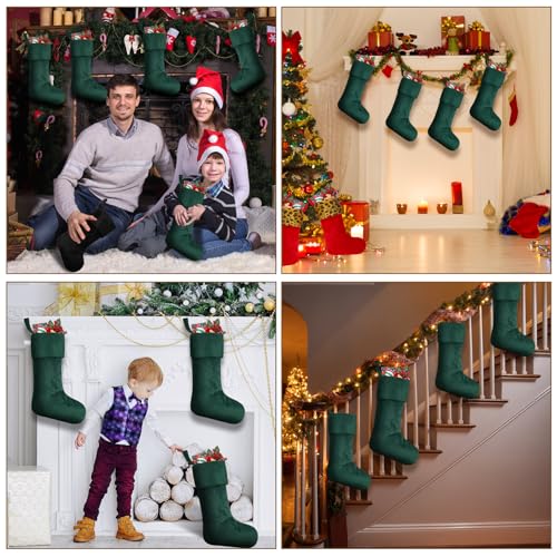 Large Velvet Christmas Stockings - 12 Pack, 18 Inch Dark Green Holiday Decor