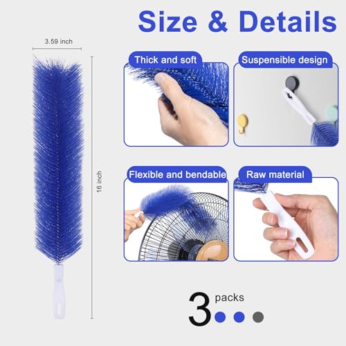 3-Piece Bendable Microfiber Fan Duster - Washable Ceiling Fan Cleaning Brush