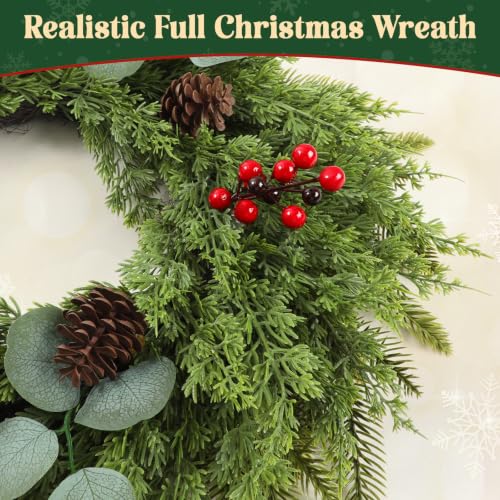 1 Pc 24-Inch Artificial Christmas Wreath with Lights for Front Door - Holiday Decor