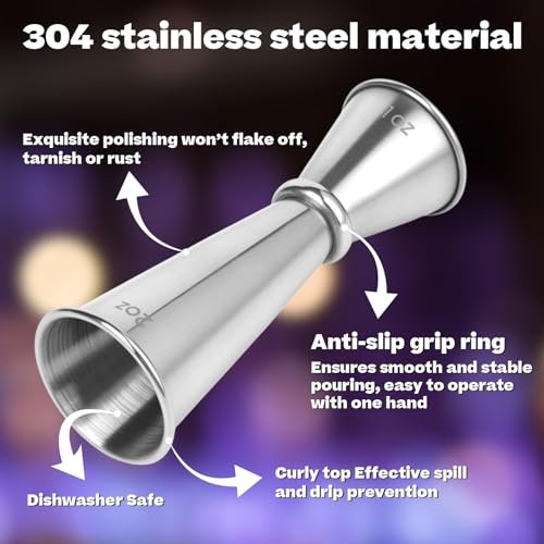 EMUTOL 2-Piece Stainless Steel Double Jigger Set - 1oz & 2oz Cocktail Measuring Cups