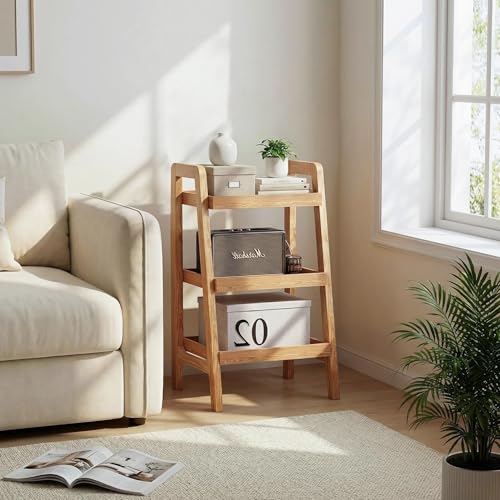 3-Tier Solid Wood Ladder Shelf – Space-Saving Open Bookcase Organizer