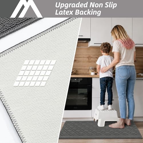 Non-Slip Machine Washable Kitchen Rug Set - 2 Piece Soft Grey Runner Mats