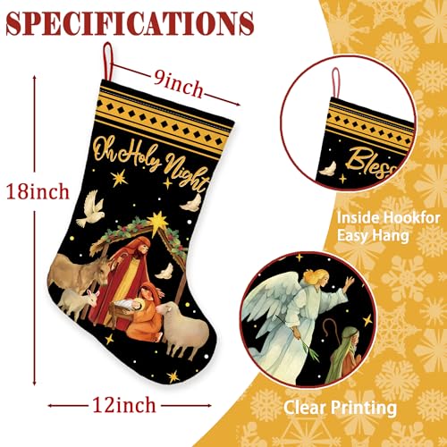 18-Inch Christmas Stockings 4-Pack Nativity Home Decor with Hanging Loops