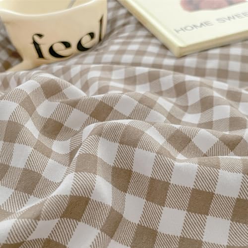 Brown Gingham Queen Duvet Cover Set - Soft Washed Microfiber Bedding