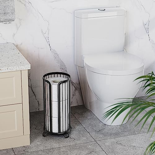Freestanding Toilet Paper Holder Stand - Rustproof Steel Storage for 3 Rolls