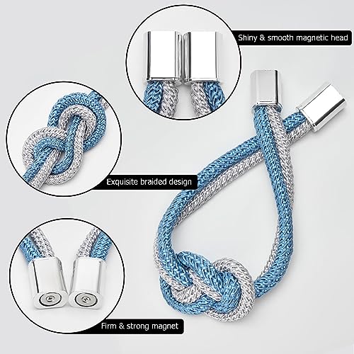Magnetic Curtain Tiebacks, 2-Pack Hand-Woven Rope Holdbacks for Drapes