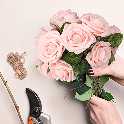 50 Pcs Blush Pink Artificial Roses Foam Flowers with Stems