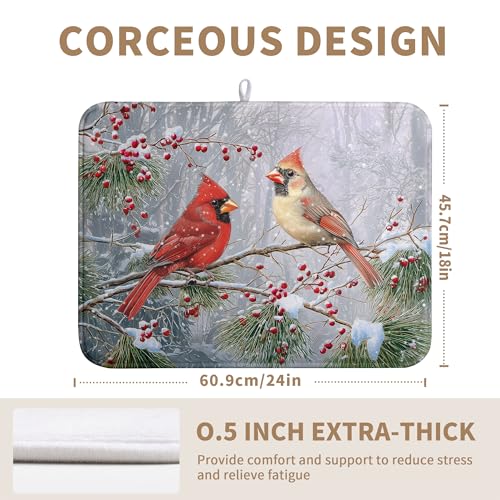 Winter Cardinal Dish Drying Mat Christmas Snowflake Kitchen Counter Large Absorbent Microfiber Reusable 18x24 in – Variation of THIS listing