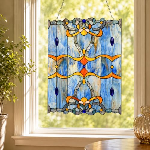 Handmade Stained Glass Window Panel, Blue, 17" W x 22" H