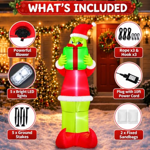 VIONMI 8.5FT Green Santa Monster Inflatable Christmas Yard Decor with LED Lights
