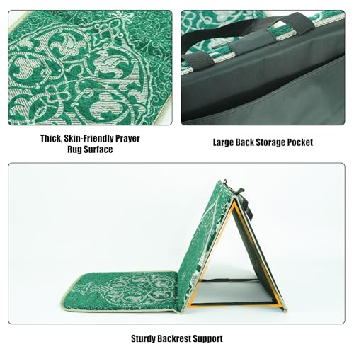 Foldable Prayer Mat with Back Support - Portable Islamic Prayer Rug Set