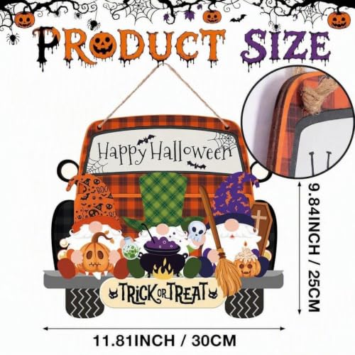 SENMAY Halloween Gnome Door Sign - Double-Sided Front Door Decor (Orange/Red)