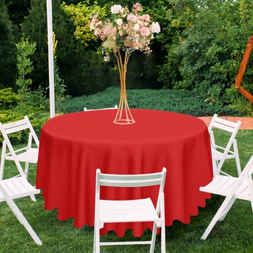2 Pack Red Round Plastic Tablecloths 84x84 Inch for Parties & Events