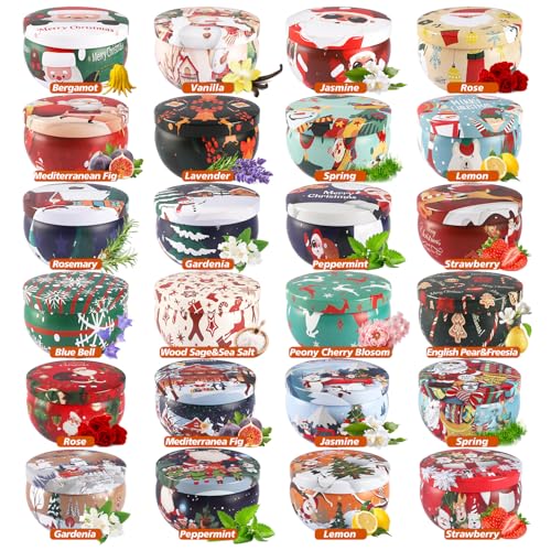 Grcdoyvl 24 Pack Christmas Scented Soy Candles Mini Jars - Holiday Gift & Home Decor