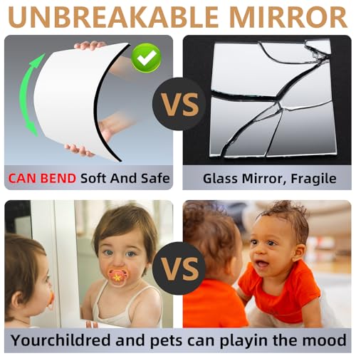 4-Pack 12-inch Acrylic Mirror Tiles, Self-Adhesive Shatterproof Wall Decor