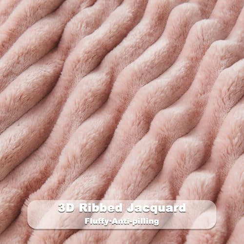 NEWCOSPLAY Pink Ribbed Fleece Throw Blanket 50x60