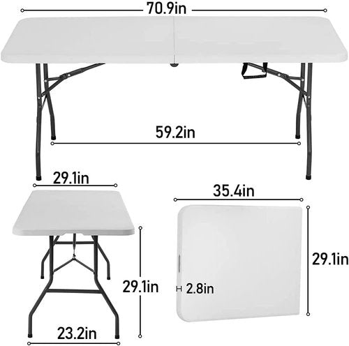 FDW Folding Table - Portable 6 FT Table for Parties & Backyard Events | White Color