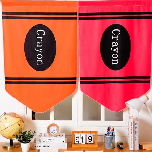 Crayon Print Velvet Curtains for Classroom & Kids Room - 6 Piece Set