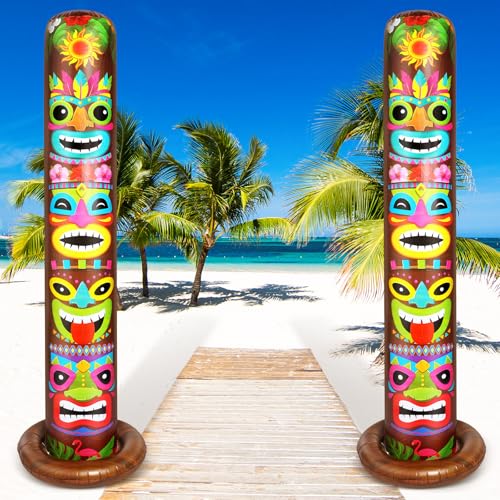 6 Ft Inflatable Tiki Totem Pole Decorations (2 Pack) - Hawaiian Luau Decor