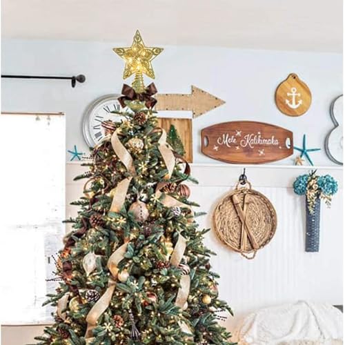 Gold Lighted Star Christmas Tree Topper with 20 Warm White LED Lights