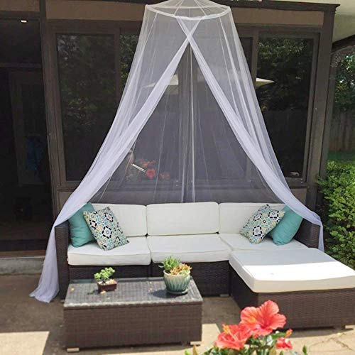 Hanging Bed Mosquito Net Canopy with Lace Detail - Fits Single to King Beds