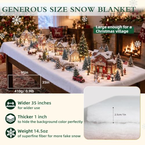 Flame Retardant Fake Snow Blanket for Christmas Village 95x35 inches