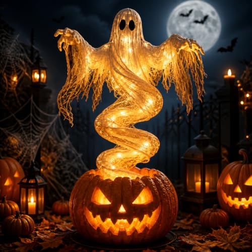 LED Swirling Ghost & Pumpkin Outdoor Halloween Yard Stake Light